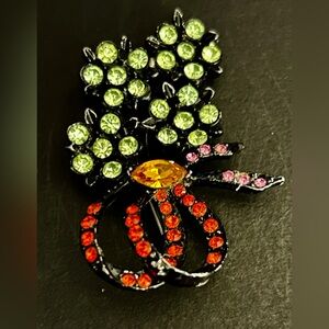 Floral Motif Fuchsia Crystal Rhinestone Sinuous Vines Broach.